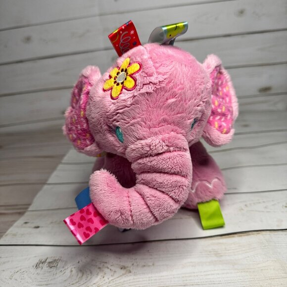 Taggies Pink Elephant Ribbon Tags Rattle Plush Stuffed Animal - Picture 1 of 9